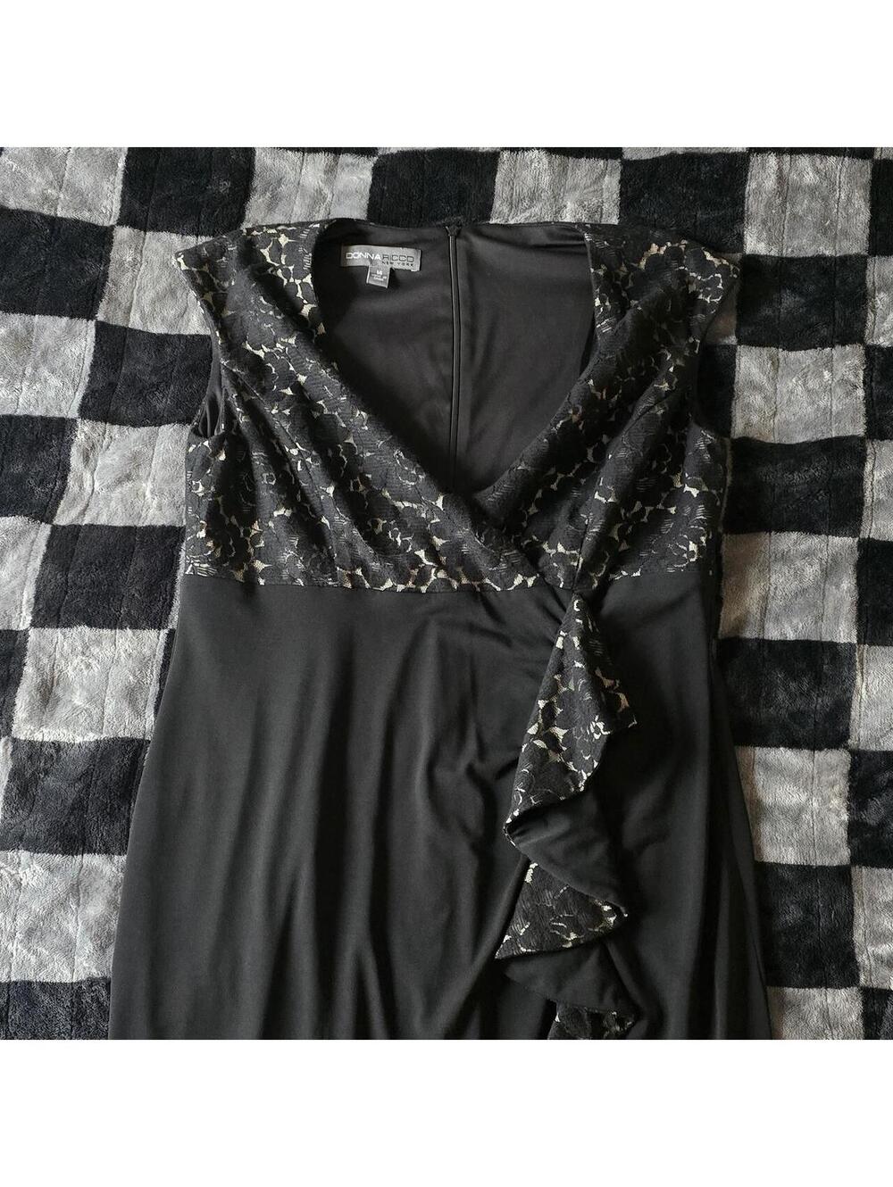 Donna Ricco Lace Detail Black Dress Size 14 Women's